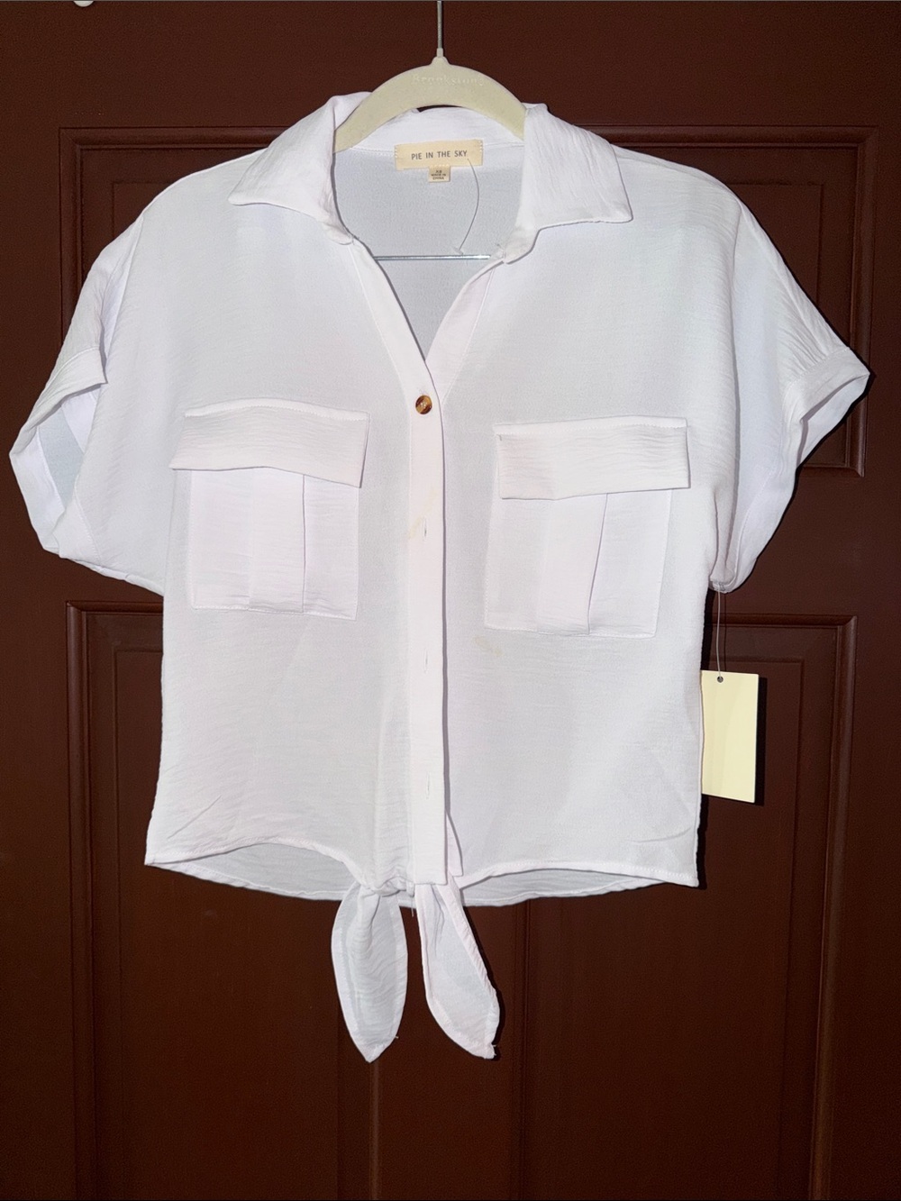 Free People White Tie-Front Crop Button-Up Top